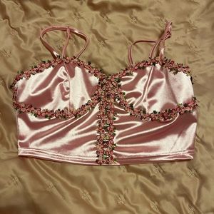 Pink Crop top with flowers